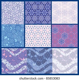 Color options seamless patterns from snowflakes. stylization
