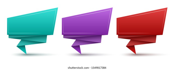 Color origami banners. Vector illustration. Origami speech bubbles isolated