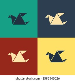 Color Origami bird icon isolated on color background. Vintage style drawing. Vector Illustration
