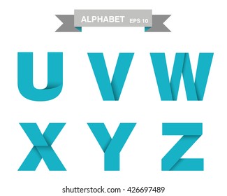 color origami letters from paper, alphabet concept, u. v. w. x. y. z. colorful letter