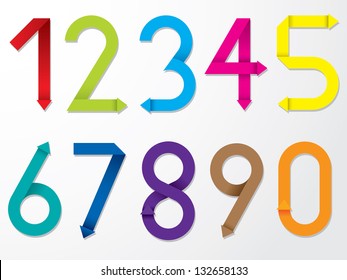 Color origami number set from 1 to 9 plus 0