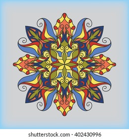 The color of the ornament card with mandala. Vintage decorative elements. Hand-drawn background. ethnic tribal pattern, fabric, motifs. Vector, Abstract Flower. Decorative elements for design.