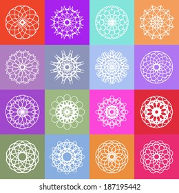 Color ornamental background with squares. Vector spirographs
