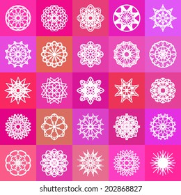 Color ornamental background with squares. Vector spirographs