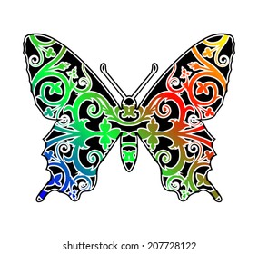 color ornamental butterfly / tattoo / vector illustration
