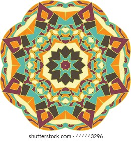 Color ornamental hand drawn mandala. Vector illustration. Islam, Arabic, Indian, turkish, pakistan, chinese, ottoman motifs