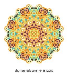 Color ornamental hand drawn mandala. Vector illustration. 