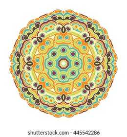 Color ornamental hand drawn mandala. Vector illustration. Islam, Arabic, Indian, turkish, pakistan, chinese, ottoman motifs