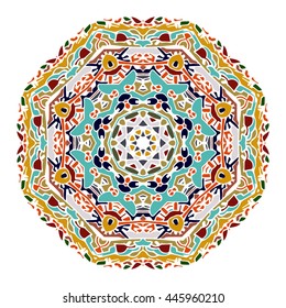 Color ornamental hand drawn mandala. Vector illustration. Islam, Arabic, Indian, turkish, pakistan, chinese, ottoman motifs