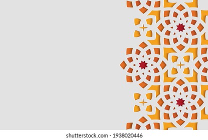 Color ornamental patterned stone relief in arabic architectural style islamic mosque greeting card for Ramadan Kareem