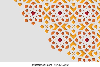 Color ornamental patterned stone relief in arabic architectural style of islamic mosque,greeting card for Ramadan Kareem