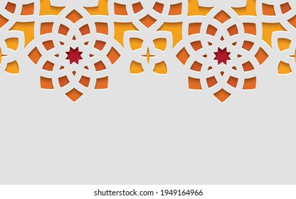 Color ornamental patterned stone relief in arabic architectural style of islamic mosque, greeting card for Ramadan Kareem