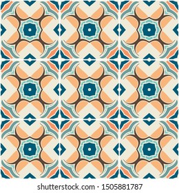 color ornate decorative tiles azulejos. Abstract background. Vector hand drawn illustration, typical portuguese tiles, Ceramic tiles. Seamless pattern.