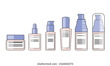 color and outline body lotions, serum, sunscreen, cream packaging pump bottle cosmetic flat design