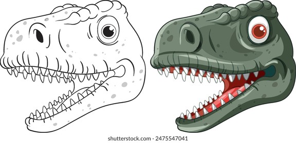 Color and outline dinosaur head illustration