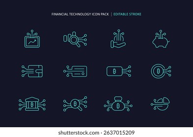 Color Outline Finance Fintech Icon with Electricity Line in Futuristic Payment and Digital Banking. Cryptocurrency or Stable Coin AI Financial Analysis Symbol. Editable Stroke illustration.