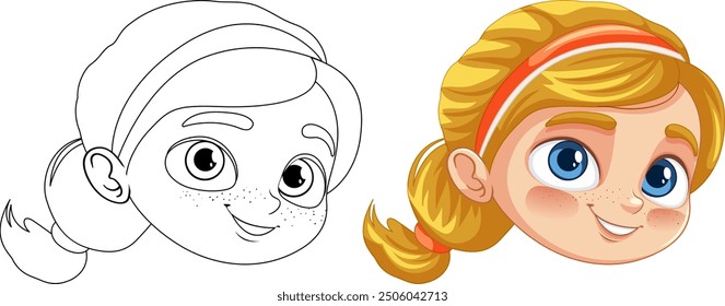 Color and outline of a happy girl