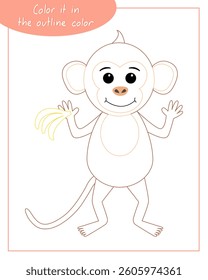 Color it in the outline color monkey. Lesson for children education and activities. Age 3-5.