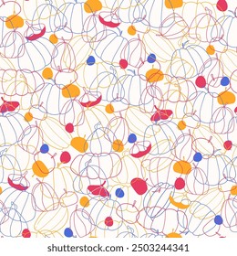 Color outline pumpkin seamless pattern vector. Holiday Autumn vegetable food design for wallpaper, textile, fabric, wrapping paper, cover, card, poster