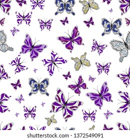 Color outline set of butterfly vector for web design isolated on violet, black and white background. Seamless. Butterfly.