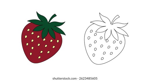 Color and Outline Strawberry Drawing Set – Dual Fruit Illustration for Coloring Books, Kids, and Educational Use