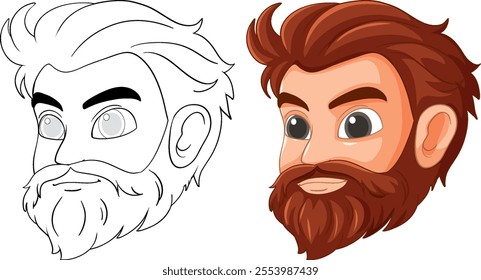 Color and outline versions of a bearded man