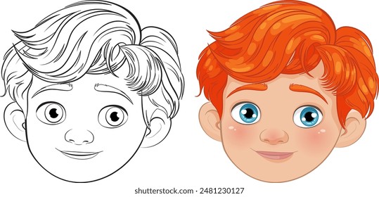 Color and outline versions of a boy's face