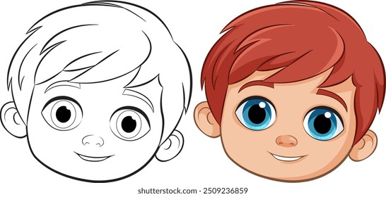 Color and outline versions of a boy's face