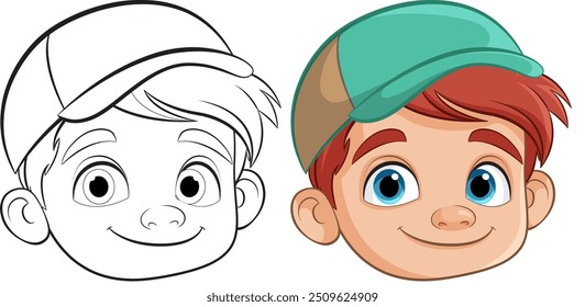 Color and outline versions of a boy's face