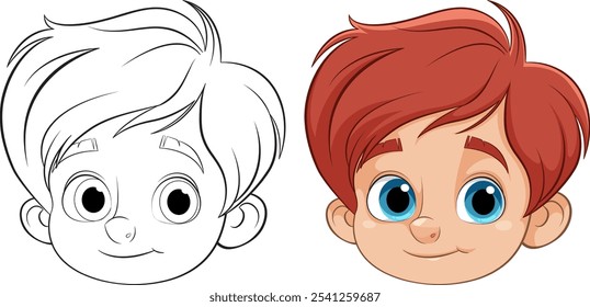 Color and outline versions of a boy's face