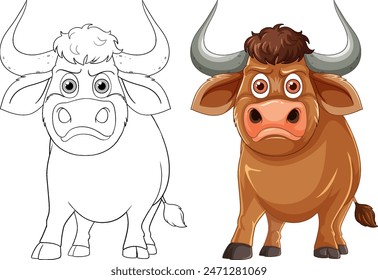 Color and outline versions of a bull