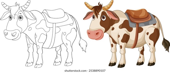 Color and outline versions of a cow