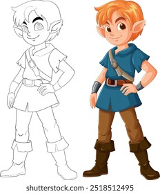 Color and outline versions of an elf character