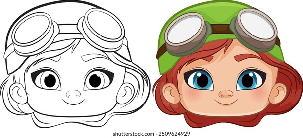 Color and outline versions of a girl