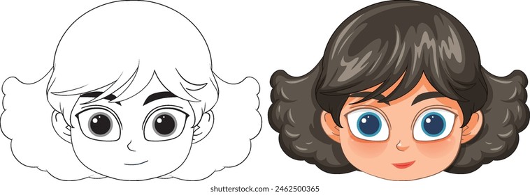 Color and outline versions of a girl's face