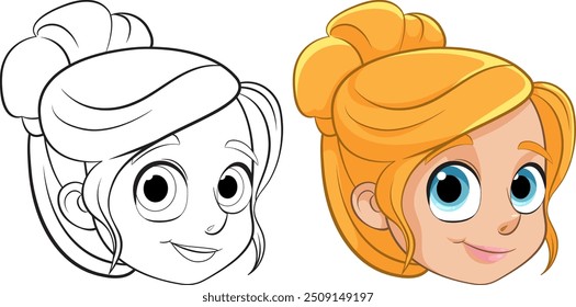 Color and outline versions of a girl's face