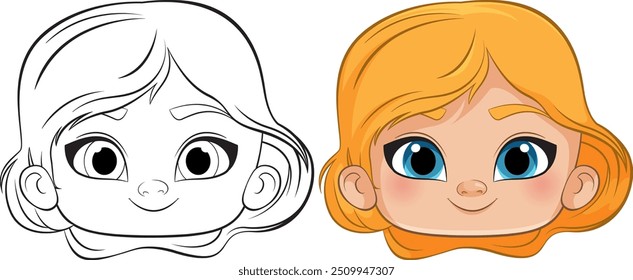 Color and outline versions of a girl's face