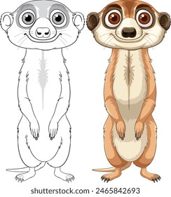 Color and outline versions of a meerkat