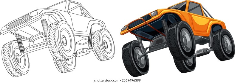 Color and outline versions of an off-road vehicle