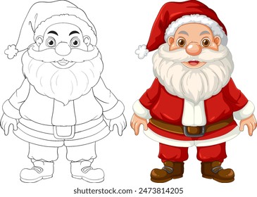 Color and outline versions of Santa Claus