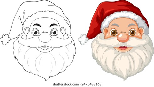 Color and outline versions of Santa Claus