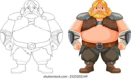 Color and outline versions of a Viking warrior