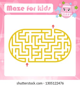Color oval labyrinth. Kids worksheets. Activity page. Game puzzle for children. Cute cartoon egg. Holiday Easter. Maze conundrum. Vector illustration. With place for your image