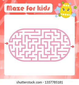 Color oval labyrinth. Kids worksheets. Activity page. Game puzzle for children. Cute cartoon egg. Holiday Easter. Maze conundrum. Vector illustration. With place for your image