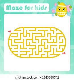 Color oval labyrinth. Kids worksheets. Activity page. Game puzzle for children. Cute cartoon egg. Holiday Easter. Maze conundrum. Vector illustration. With place for your image