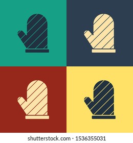 Color Oven glove icon isolated on color background. Kitchen potholder sign. Cooking glove. Vintage style drawing. Vector Illustration
