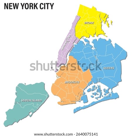 Color overview map of the five New York boroughs