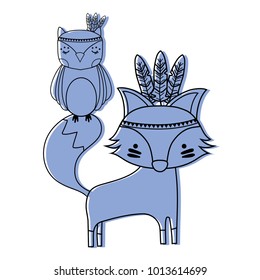 color owl and fox animals with feathers design