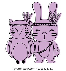 color owl and rabbit animals with feathers design