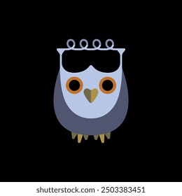 Color owl totem. Vector cartoon sign of owl in trendy minimal flat style. Bird character symbol design. Flat eagle-owl illustration. Flying animal icon. Abstract bird emblem.